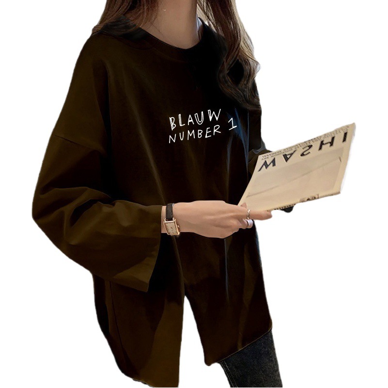 Ropa de mujer de talla grande 2024 nueva versión coreana de otoño diseño suelto con sentido de división camiseta de manga larga para mujer comercio exterior de longitud media