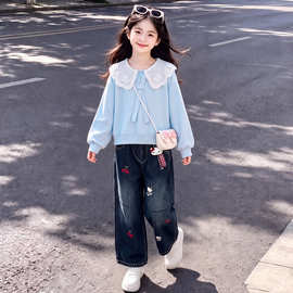 2026春秋女童设计感娃娃衫上衣凯蒂猫挂件牛仔裤两件套潮