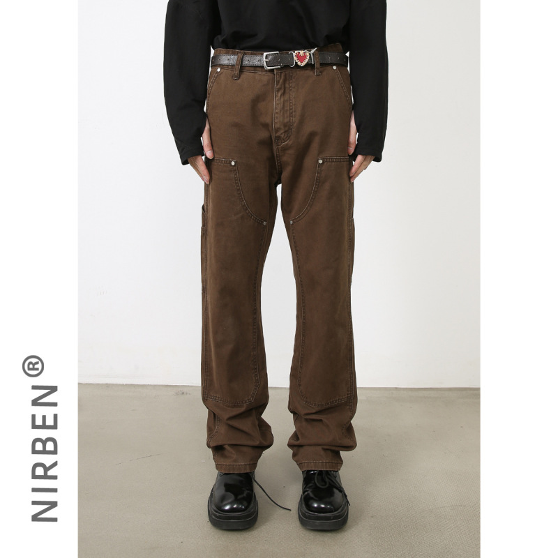 nirben Denim | American retro overalls men's ins fashion brand loose overalls couple washed casual pants
