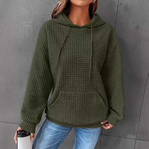 2024 Cross-border Autumn/Winter New Honeycomb Amazon Bestseller European and American Fashion Women's Long Sleeve Hoodie Solid Color Hoodie
