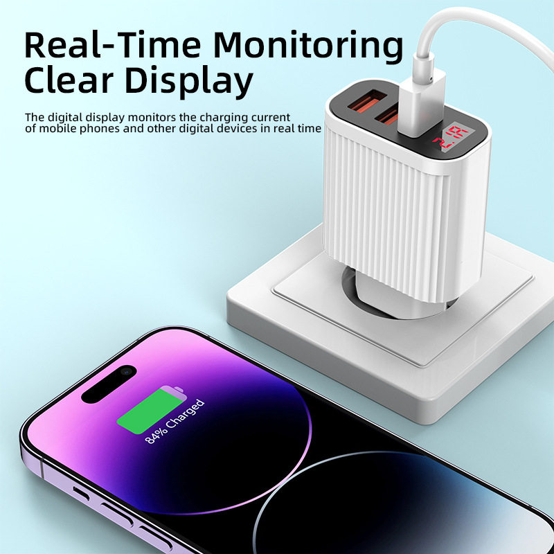 3USB Digital Phone Charger Multi port Display European American Standard Fast Charging Head Suitable for Apple and_voghion.com