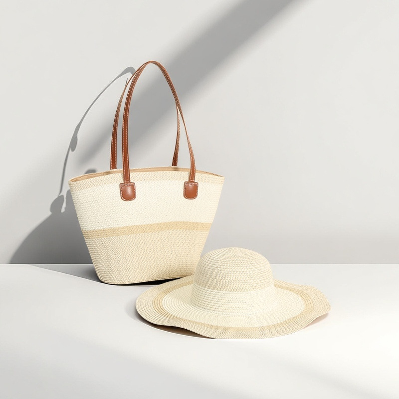 Trendy Straw Shoulder Bag Large Capacity Woven Tote Bag French Style Beach Handbag For Seaside Vacation - Thumbnail 8