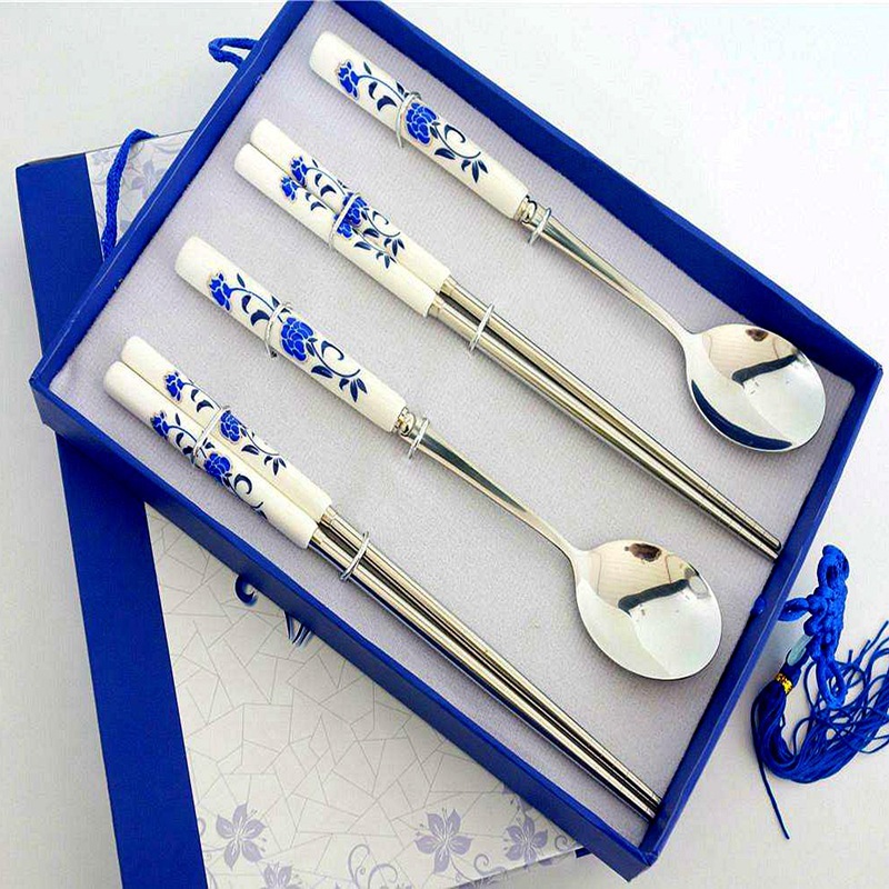 中国风青花筷子餐具礼品套装定制 精装天地盖西餐餐具包装盒定做