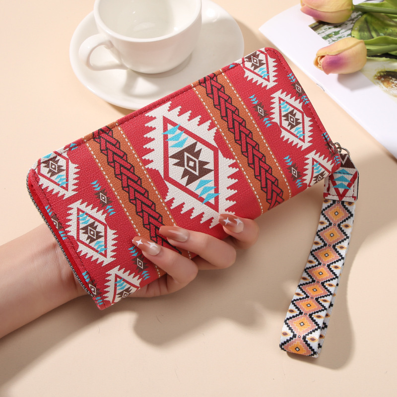 Cross-border Women's Wallet Women's Bag High-end Ethnic Bohemian Printed Large Capacity Change Mobile Phone Bag for Women