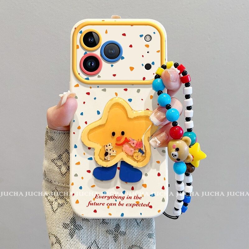 Colorful Star iPhone 17 Pro Phone Case with Unique Design, Niche Style, Anti-Drop for Apple 16 Plus, with a Shake Stand for iPhone 15