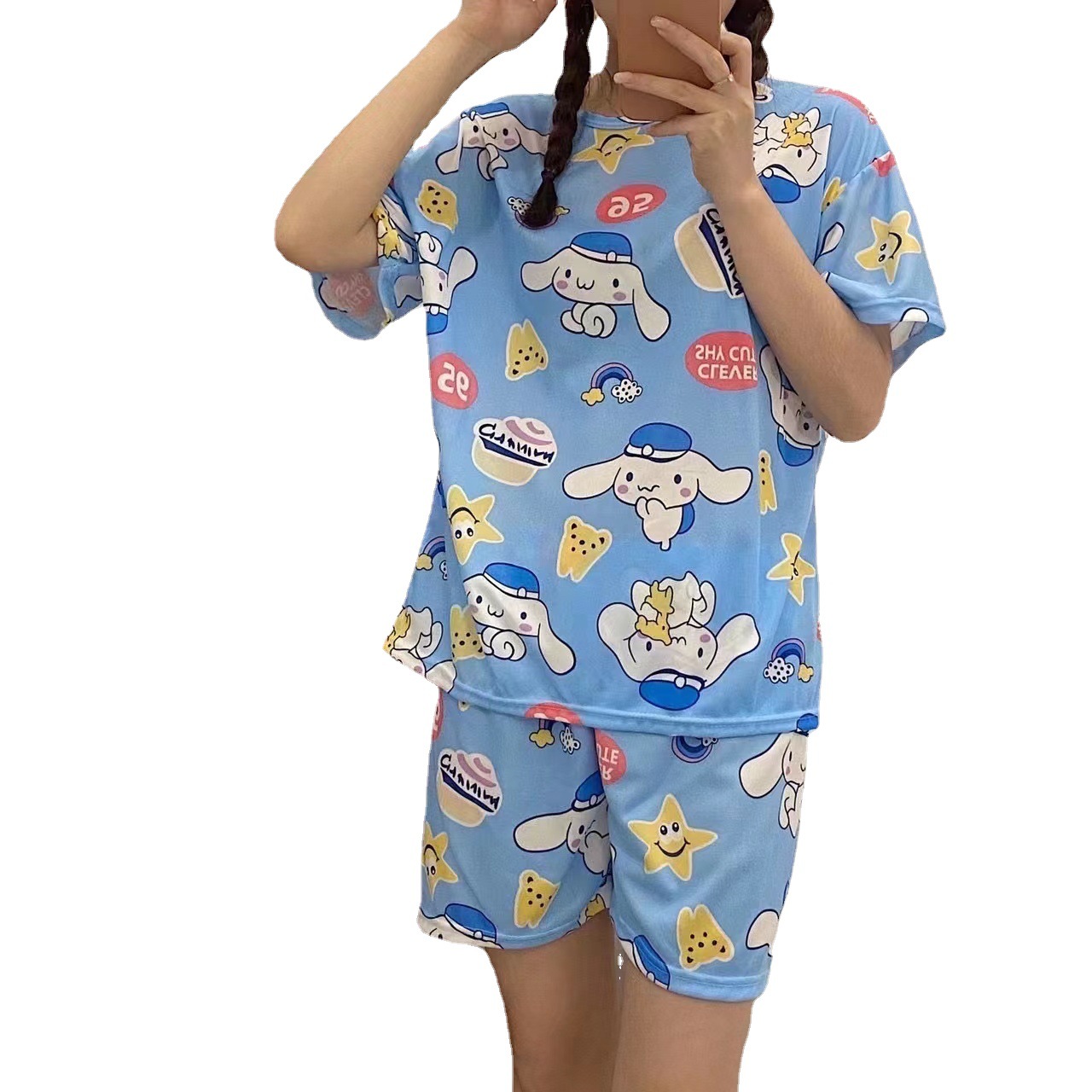 Pijamas para mujer verano suelto de manga corta delgada para niña traje de estudiante lindo casual de gran tamaño fábrica de servicio a domicilio al por mayor