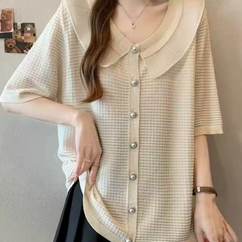 2025 большой размер, маленький ароматный кружевной воротник куклы, вязаный кардиган, летний свободный утягивающий топ, закрывающий тело