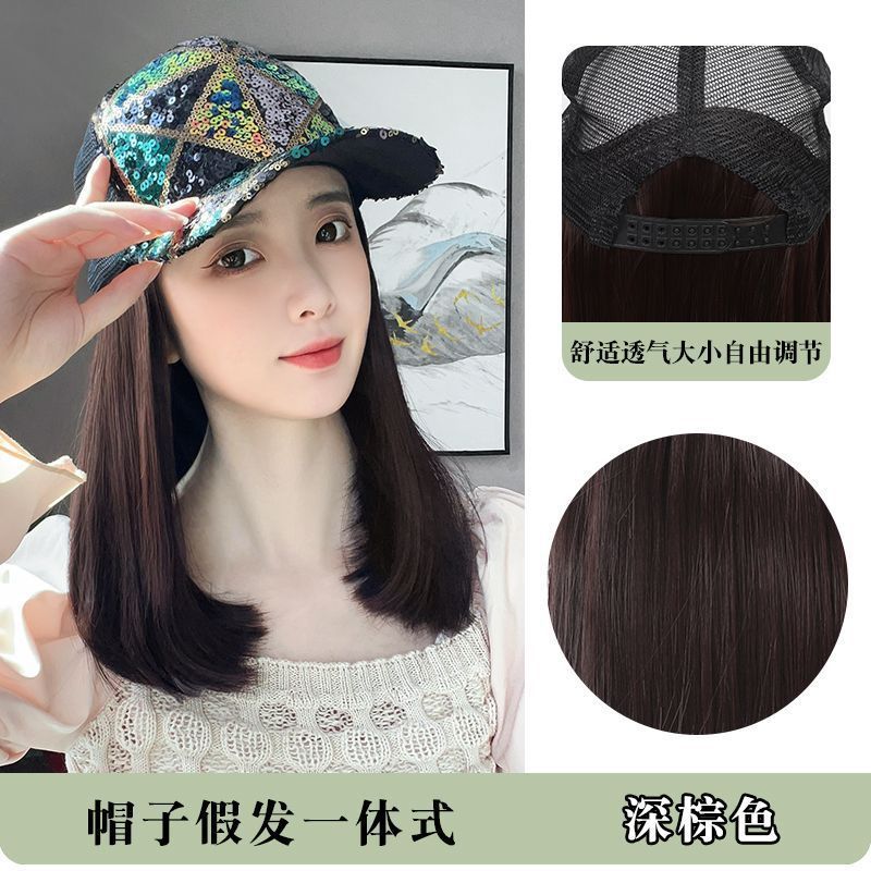 Sombrero y peluca todo en uno moda mujer versátil cara que muestra pequeños pelo corto y rizado sombrero para el sol estilo deportivo protección solar gorra de béisbol con lentejuelas