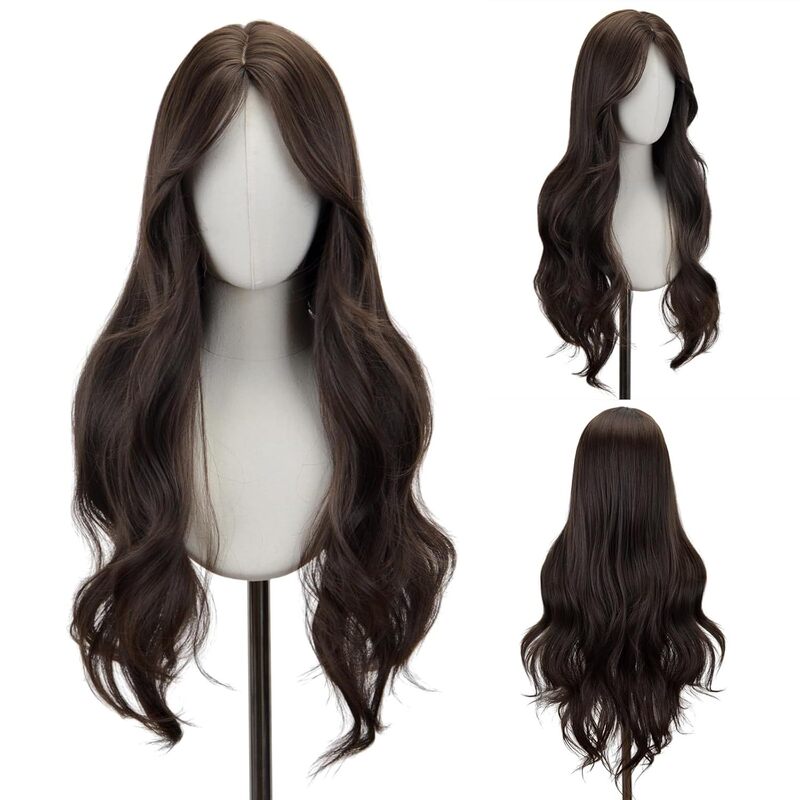 Long wavy brown wig, made of synthetic heat-resistant hair, natural appearance, suitable for daily wear Long wavy brown wig, made of synthetic heat-resistant hair, natural appearance, suitable for daily wear