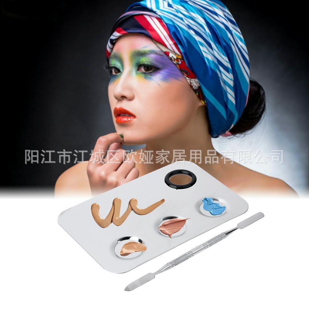 Beauty makeup stainless steel color palette steel plate with tuning stick large square 3-hole palette commonly used by makeup artists
