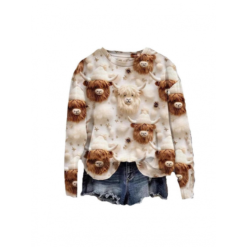 Christmas New Loose Sweater New Women's Round Sweatshirt Collar Retro Cartoon Bear Autumn