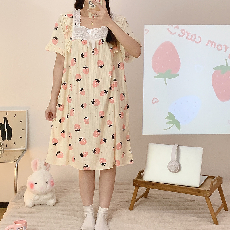 Verano de manga corta camisón de encaje de la muchacha pijamas princesa estilo suelto más tamaño de dibujos animados ropa para el hogar al por mayor