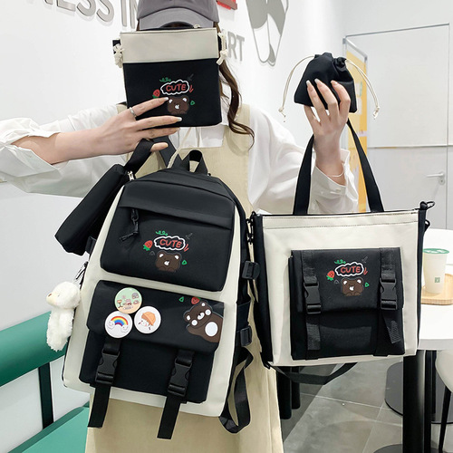 New casual backpack campus cute elementary school students junior high school students school bag ins Harajuku simple five-piece backpack