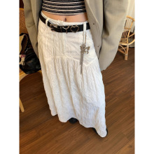 小众立体格纹剪花白色半身裙女夏季设计感高腰a字裙显瘦中长裙子