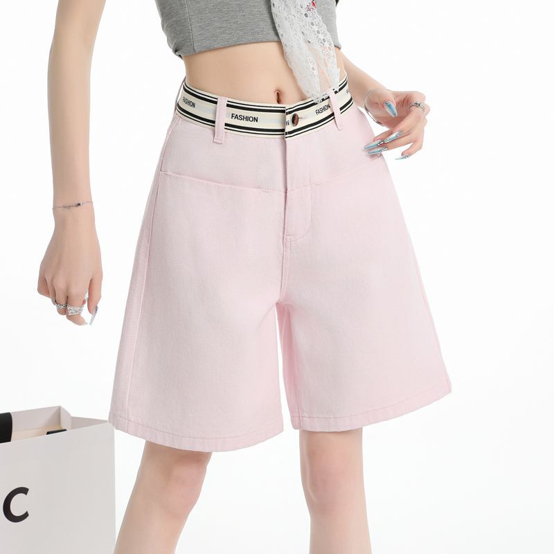 2026 Summer New Style Elastic Casual Five-Point Pants Jeans for Women, Small Straight-Leg Pants in Black, Light Pink, and Rust Red 2026 Summer New Style Elastic Casual Five-Point Pants Jeans for Women, Small Straight-Leg Pants in Black, Light Pink, and Rust Red