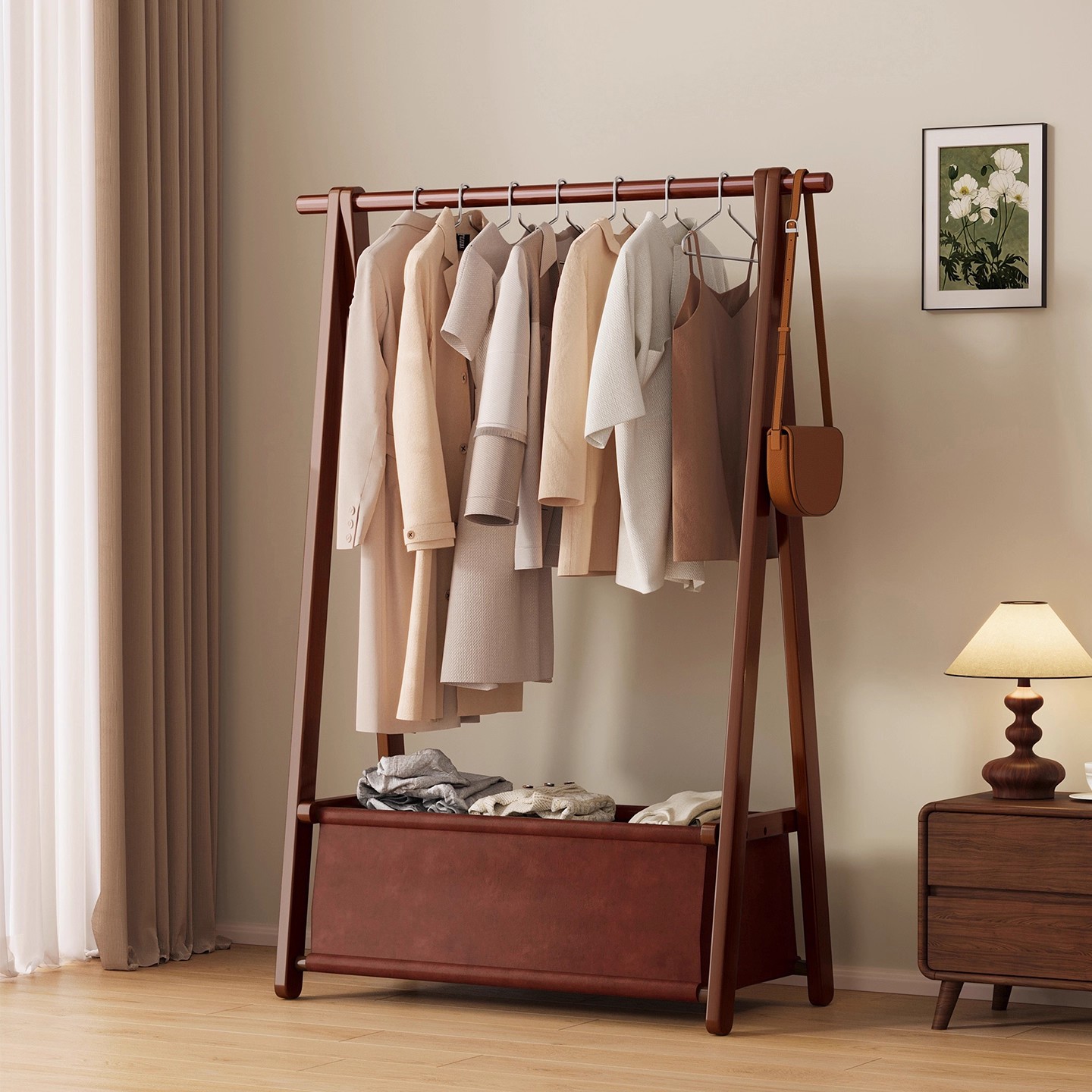 Percha de ropa tipo piso vertical simple dormitorio estante de almacenamiento para colgar ropa de cuero almacenamiento vertical percha de ropa de sombrero