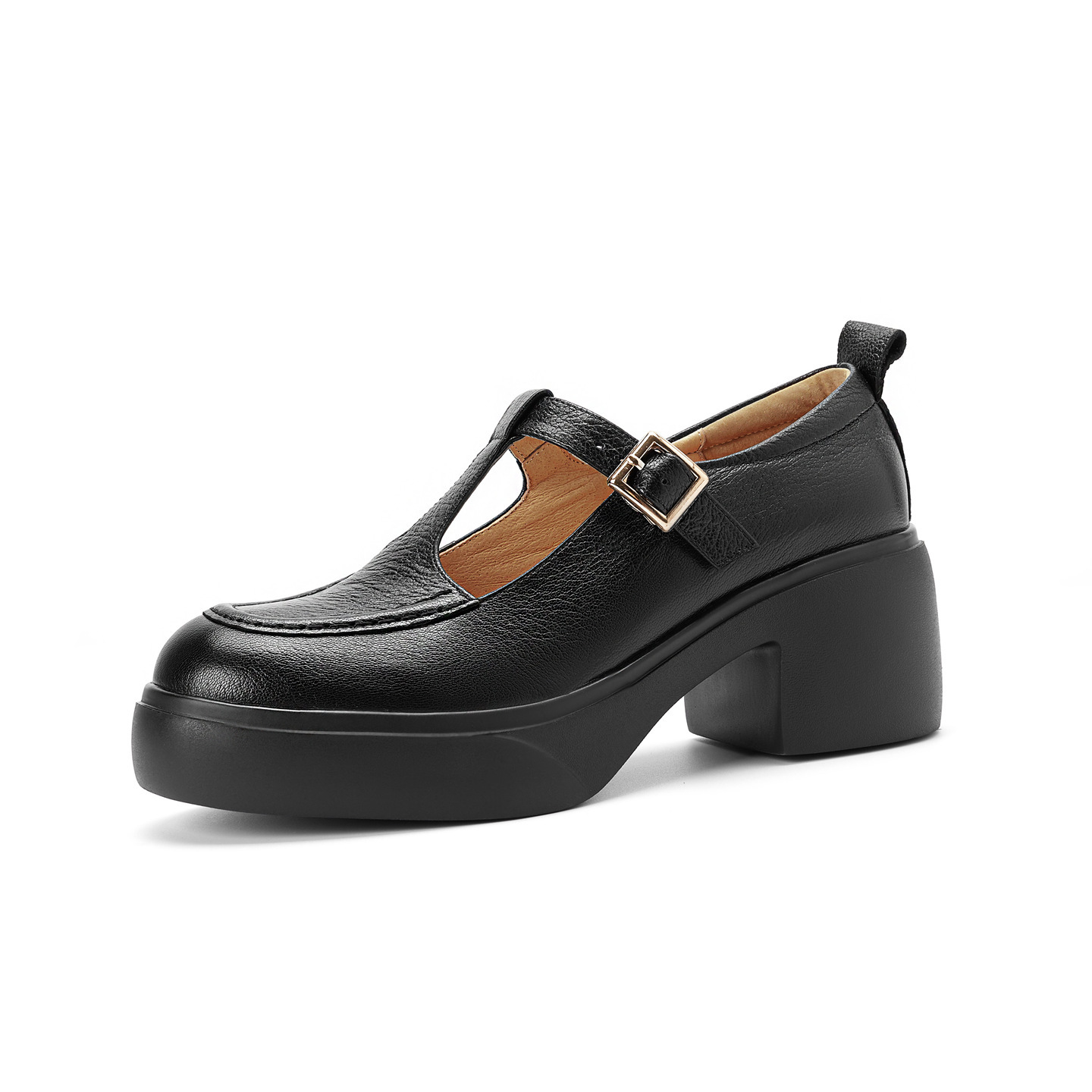 Giày Mary Jane nữ da cừu đế dày gót vuông 6,5 cm quai ngang khóa — đen