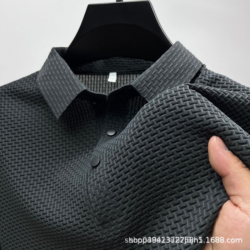 Summer New Short-sleeved Men's Polo Shirt All-match Casual Men's Jacquard Lapel Non-ironing Short-sleeved Men's T-shirt with Hair