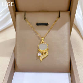 【钛钢】 猫眼狐狸个性轻奢气质华丽满钻项链女百搭锁骨链钛钢链