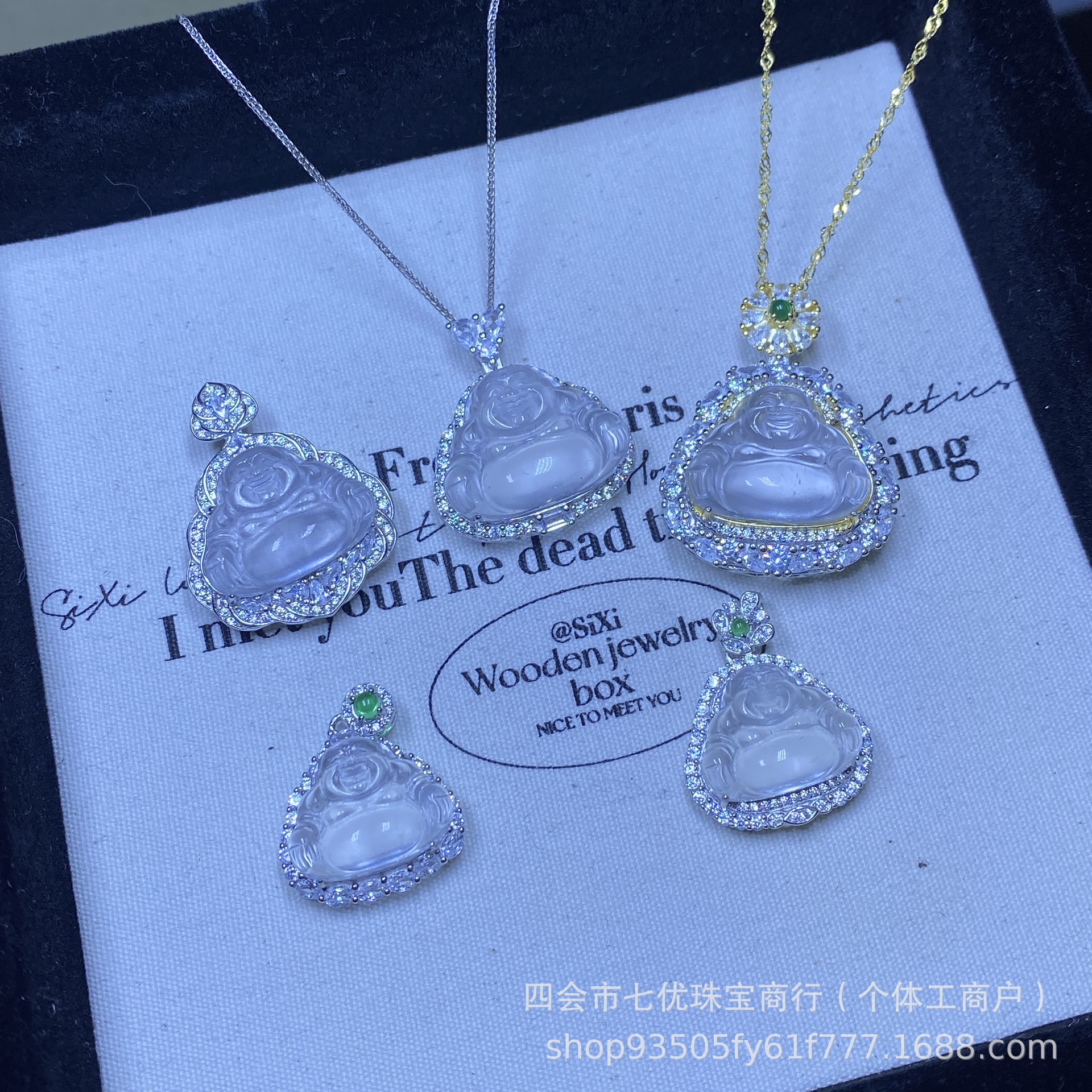 厂家S925银镶嵌水沫玉天然石岩质玉佛公吊坠饰品配件项链批发锆石