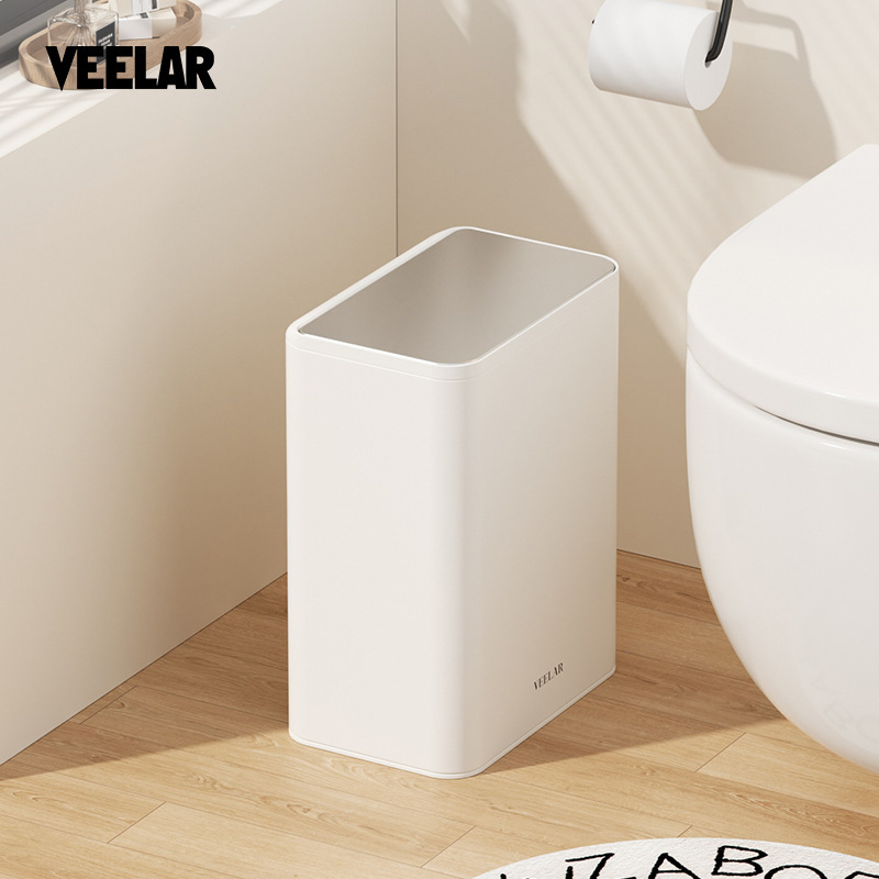Veelar Bathroom Trash Can with Press Lid, Household Use, 2026 New Model, Minimalist Style, Small Size, with Lid, High Aesthetic Value Bin Veelar Bathroom Trash Can with Press Lid, Household Use, 2026 New Model, Minimalist Style, Small Size, with Lid, High Aesthetic Value Bin