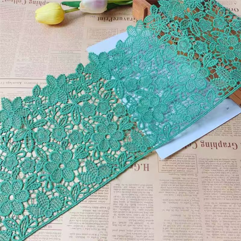 18 cm hierba verde acuoso hueco poliéster bordado encaje cortina tela de mes falda DIY material decorativo
