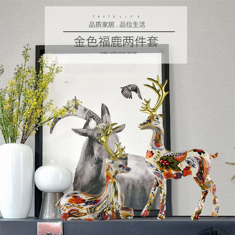  Nordic Colorful Deer Home Living Room Desktop Ornaments Resin Water Transfer Deer Wine Cabinet Creative Decorations Retro