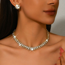 欧美跨境 高品质闪亮水晶项链耳环套装 水钻项饰耳饰跳舞演出配饰