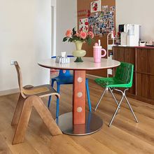 中古圆桌复古金属圆形家用餐桌北欧包豪斯实木岩板饭桌古风小户型