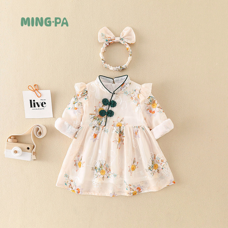 Mingclimbing ropa de bebé mono de primavera femenina bebé estilo chino primavera y otoño clase una falda vaina entrega de una pieza