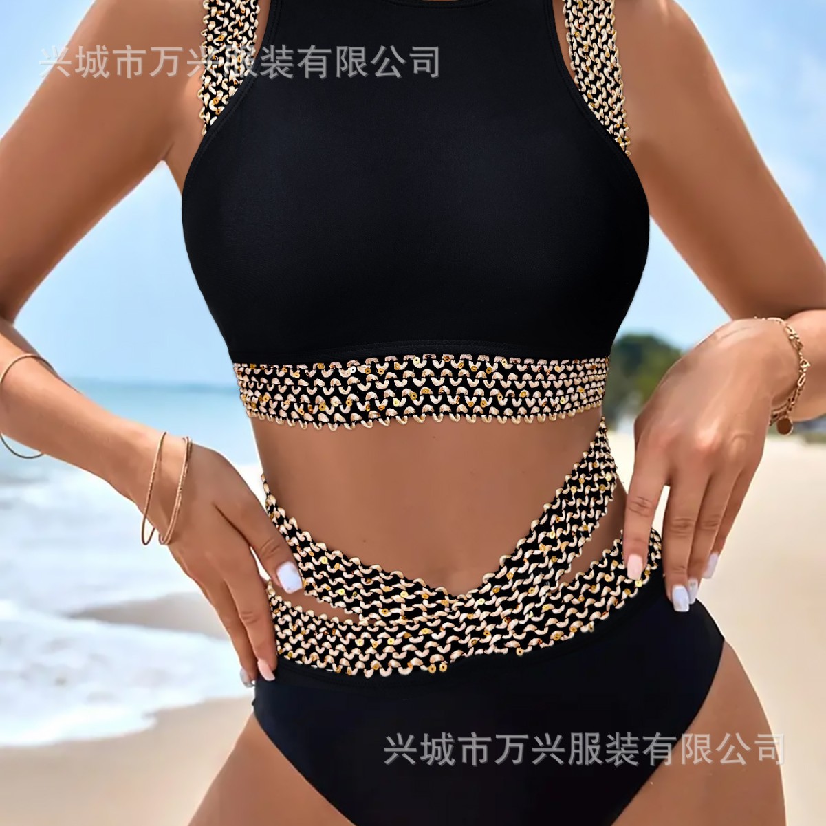 2025 New Cross-Border Split Swimsuit Women's Waist Slimming Quick-Drying European and American Sexy Bikini High-End Swimsuit