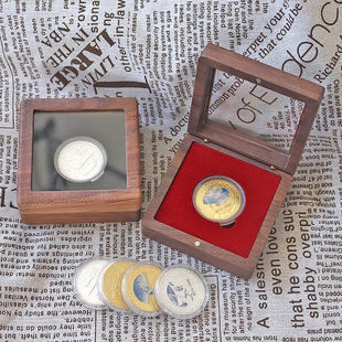 9cm Acrylic Walnut Commemorative Coin Wooden Box Ancient Coins Silver Dollar Gold Coin Packaging Storage Box Vintage Style