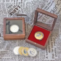 9 см акриловые прозрачные монеты из грецкого ореха, деревянная коробка, древняя монета, серебряная монета, золотая монета, упаковка, подарочная коробка для хранения