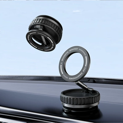 Creative Vacuum Suction Cup Magnetic Car phone holder - black