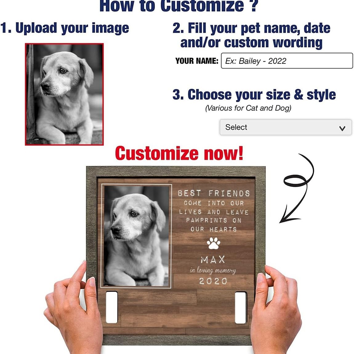 Marco DE FOTOS conmemorativo para mascotas de madera para mascotas collar de perro marco de fotos Registro de madera crecimiento de mascotas marco conmemorativo