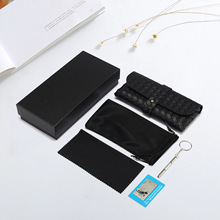 时尚潮流黑色便携钉扣皮质皮盒天地盖个性高端全套包装眼镜盒批发