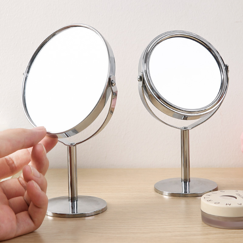 Espejo de maquillaje de doble cara de hierro forjado mini escritorio redondo giratorio de maquillaje de parche de maquillaje de acero espejo de maquillaje elíptico espejo de princesa