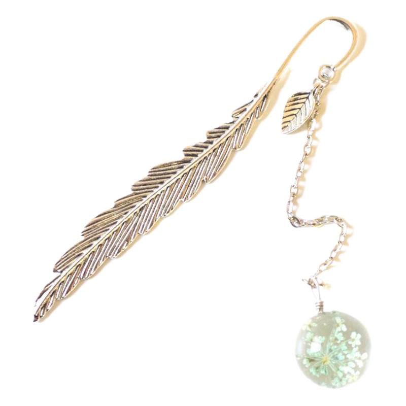 Flor seca espécimen marcador estudiante lectura paginación marca metal libro titular colgante pluma marcador papelería en stock al por mayor