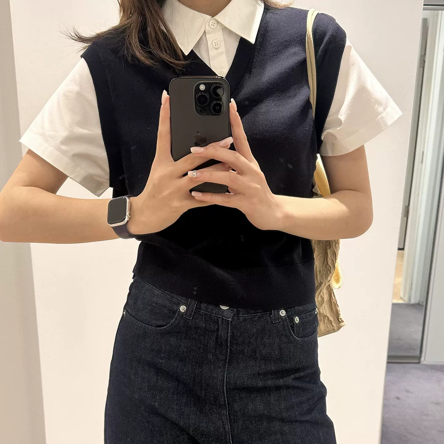 C家26早秋新款假两件拼接衬衫美利奴羊毛棉质衬衣背心 1304059001