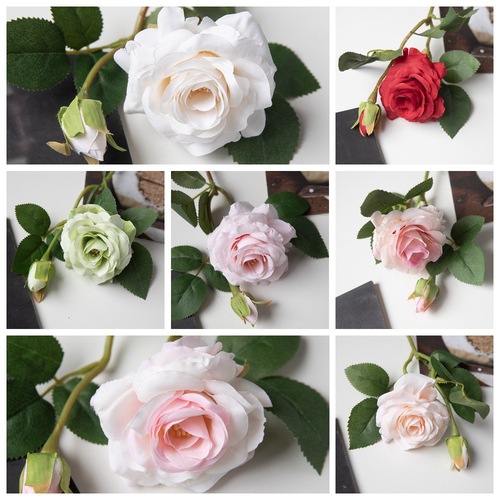Cross-border cream rose artificial flower manufacturer fake flowers and green plants wholesale wedding decoration crafts MW51011