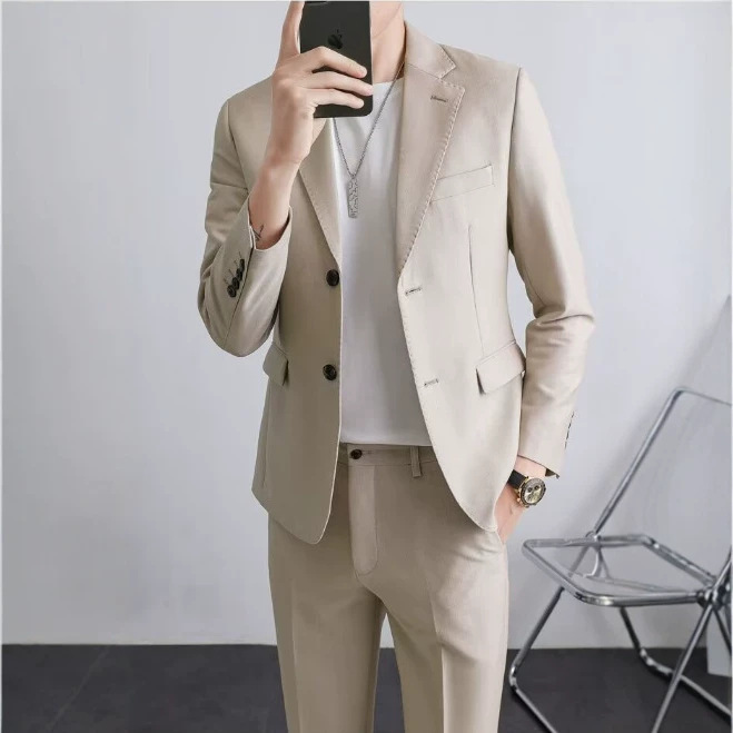 Trendy and sophisticated men's casual business suit, Korean-style slim-fit, spring and autumn youth single blazer jacket suit Trendy and sophisticated men's casual business suit, Korean-style slim-fit, spring and autumn youth single blazer jacket suit