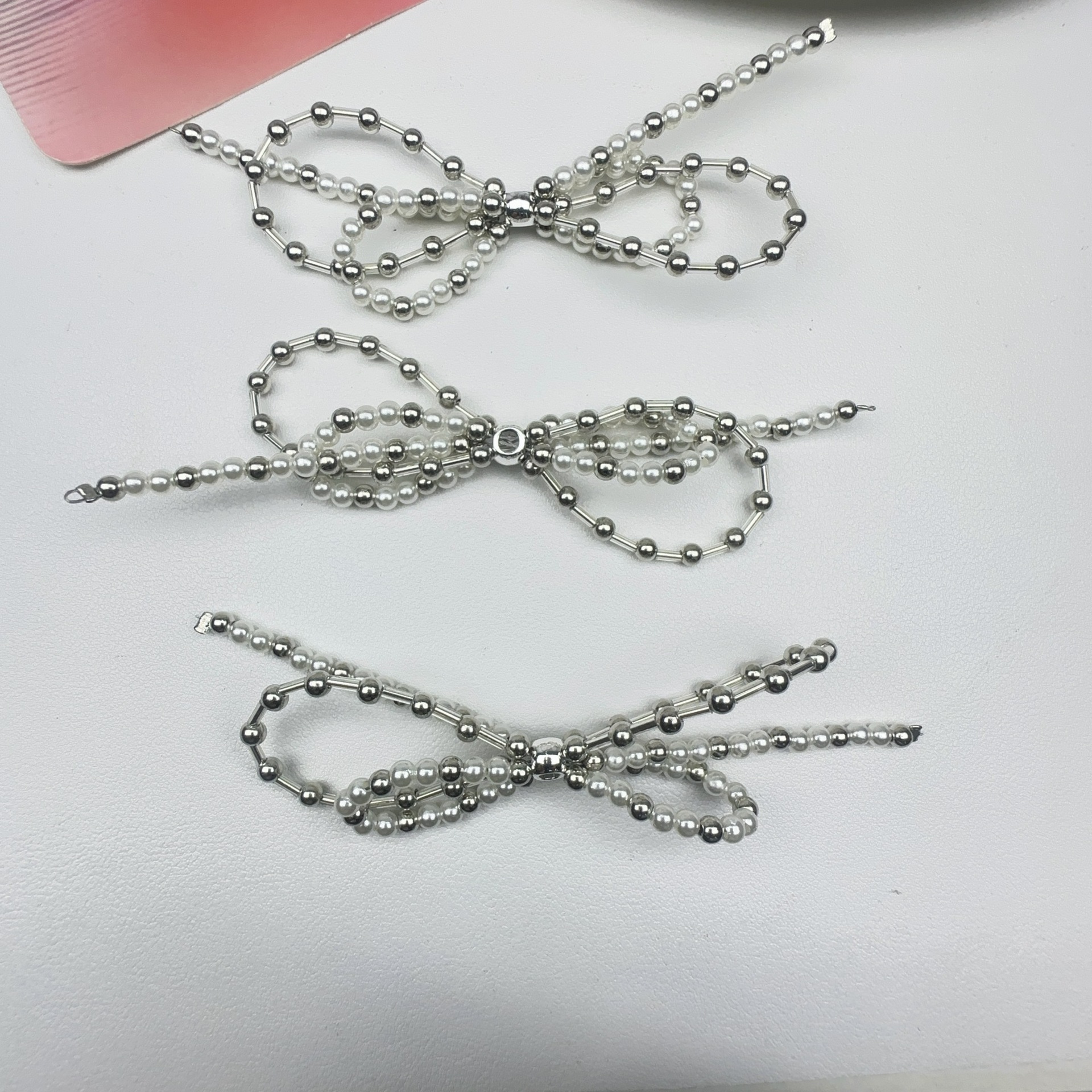 Hand-Woven Pearl Bow Accessories DIY Keychain Pendant Bag Earrings Car Mobile Phone Jewelry Pendant