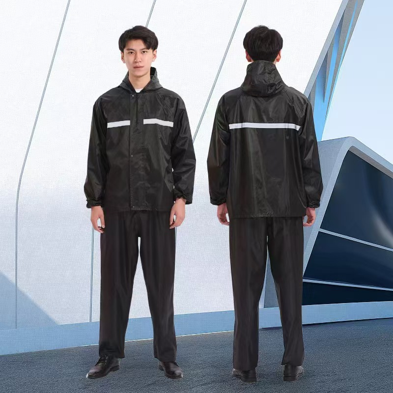 Sınır ötesi özel tasarım yağmurluk yağmur pantolonu seti toptan reflektif güvenlik tulum bölünmüş yetişkin tipi baskı yürüyüş outdoor