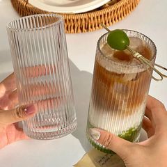 インスタ风ストライプコーヒーカップガラスカップ高颜値シンプル家庭用ウォーターカップ高级感アイスアメリカンドリンクカップ