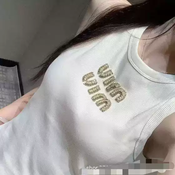 Correct Version of 2024 Spring and Summer New Diamond Letter Knitted Slim Camisole Sexy Bottoming Top for Women