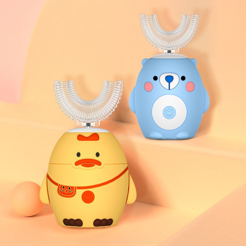 Youdaibai Kidsren's U-Shaped Electric Toothbrush Chick Rechargeable Mouth Vibrating Toothbrush USB for Babies Aged 2-15 Years Old