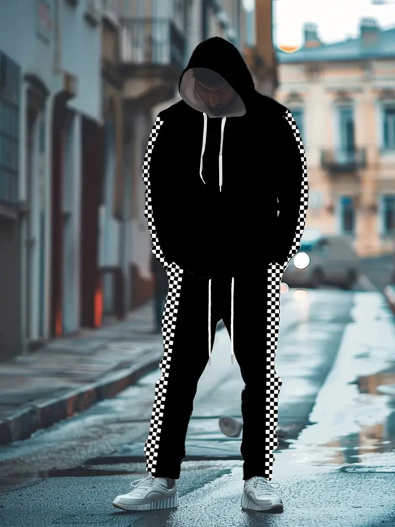 Traje de dos piezas con degradado de moda, pantalón de suéter con capucha suelto y cómodo de talla grande MC11-ML1