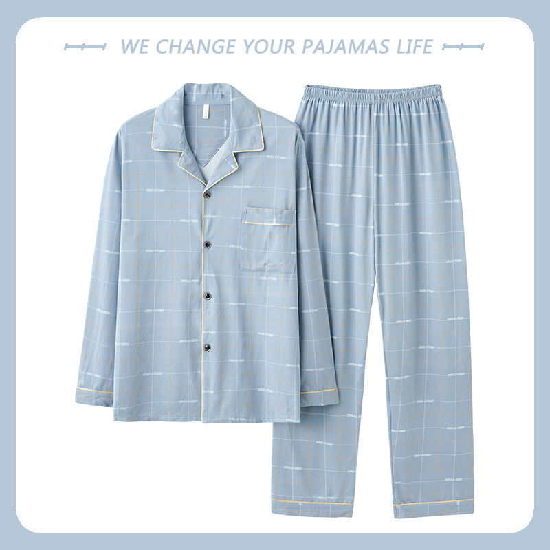 Pijamas de hombre primavera y otoño 100% algodón pantalones de manga larga delgada juventud más tamaño traje de verano homewear