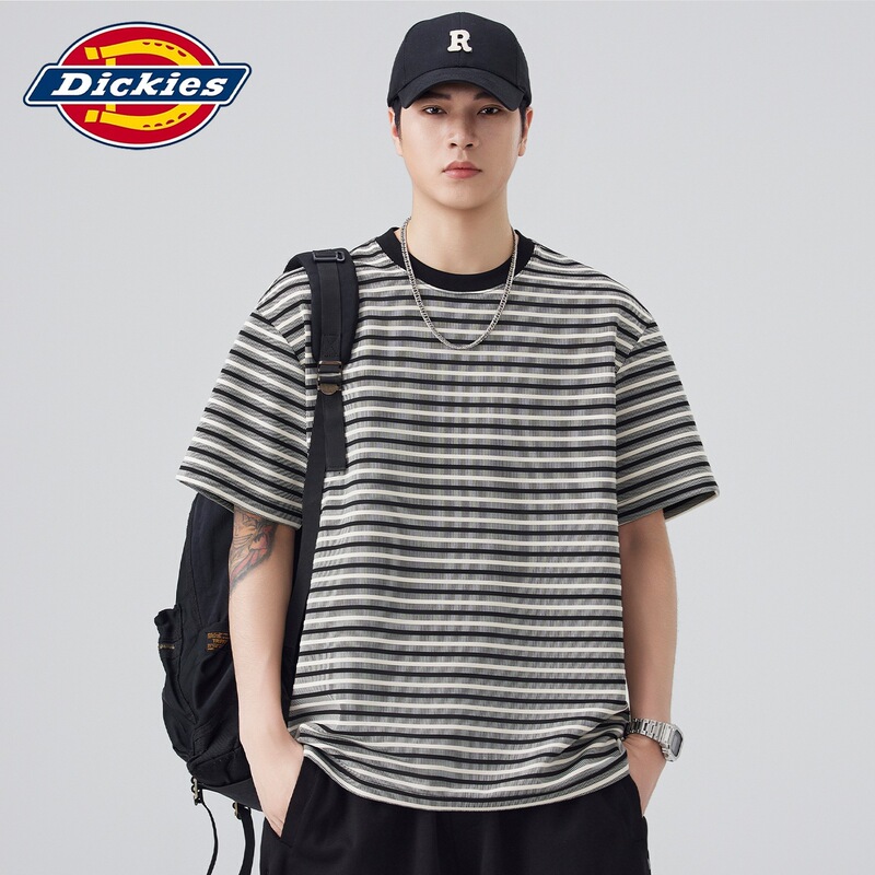 Dickies Special Edition Striped Short-Sleeve Men's 2026 Summer Crew Neck Loose T-Shirt Couple Style Japanese Retro Trend