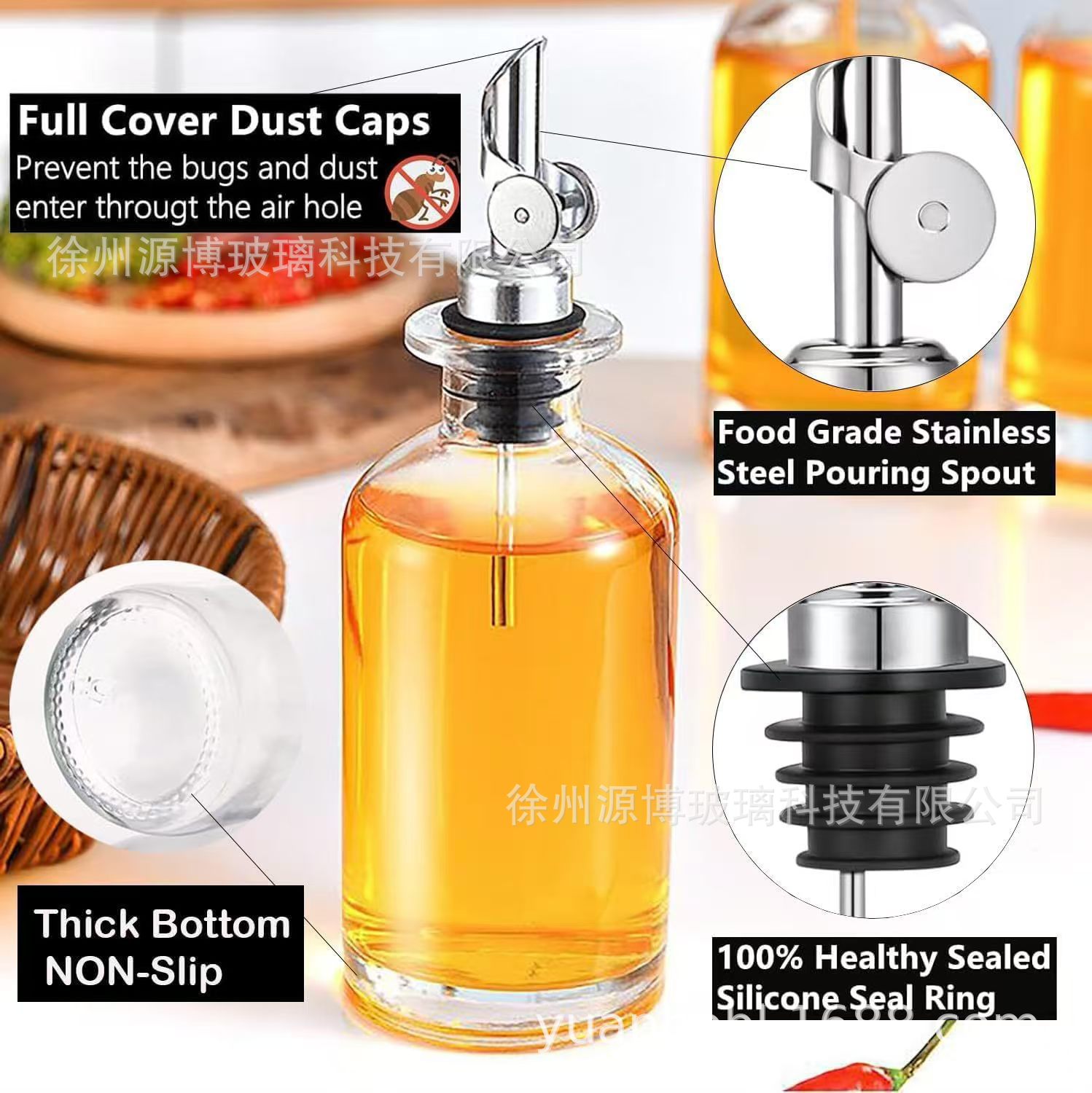 Productos de cocina transfronterizos Amazon 350ml auto-abierto y cerrado aceite de vidrio vinagre de vinagre de aceite de aceite de aceite de aceite no colgar oliva